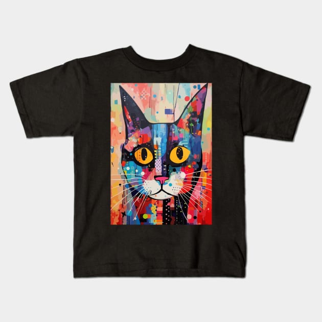 Cute Abstract Cat Face Kids T-Shirt by Art-Jiyuu